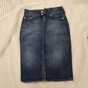 True Religion Marissa Blue Denim Pencil Skirt With Front Slit